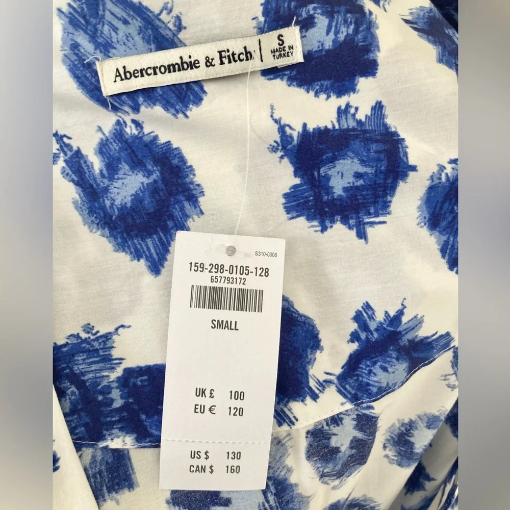 NWT Abercrombie & Fitch Blue & White Tiered Tie Maxi Dress Size S